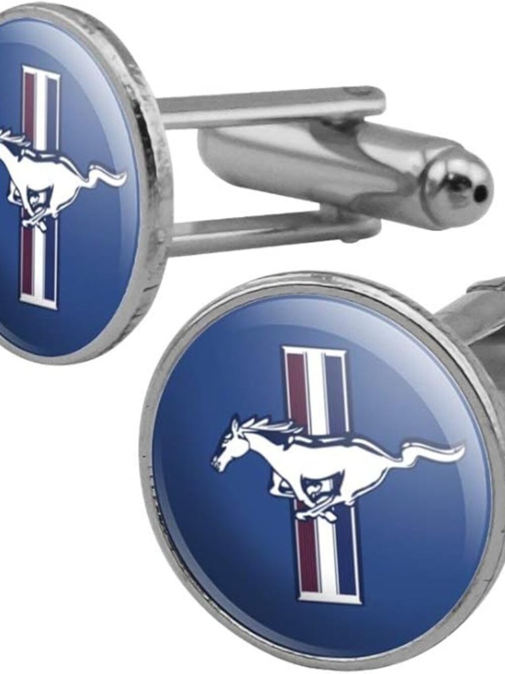 Ford Mustang Logo Round Cufflink Set Silver Color, New